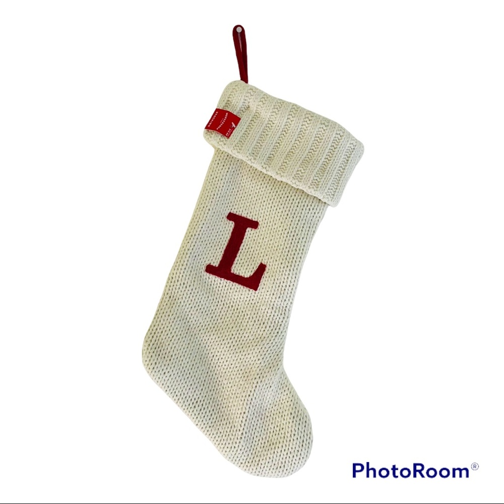 Wondershop L Knit Stocking Ivory Red Holiday Decor